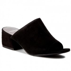 Urban Outfitters Vagabond Black Suede Leather Open Toe Chunky Mules Sandals